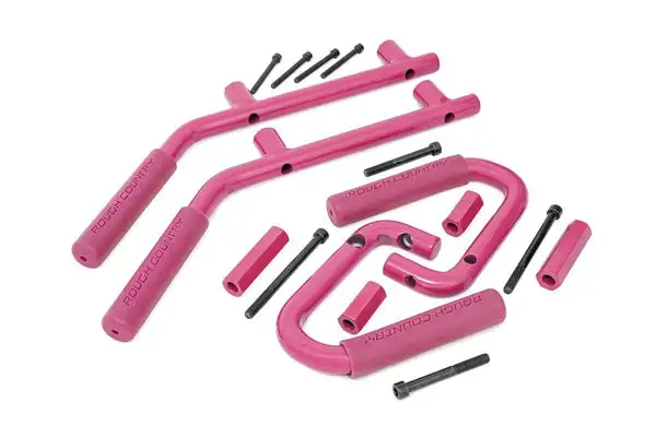 Grab Handles | Steel | FR & RR | Pink | Jeep Wrangler JK  (07-18) - Rough Country - 6503PINK