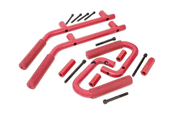 Grab Handles | Steel | FR & RR | Red | Jeep Wrangler JK/Wrangler Unlimited (07-18) - Rough Country - 6503RED