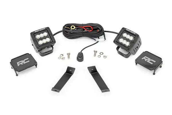 LED Light Kit | Ditch Mount | 2" Black Pair | Flood | Jeep Cherokee KL (14-21) - Rough Country - 70079