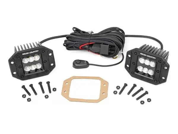 2 Inch Black Series LED Light Pods | Pair | Flood | Flush Mount - Rough Country - 70113BL