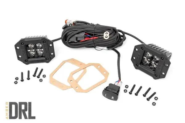 2 Inch Black Series LED Light Pods | Flush Mount | Amber DRL - Rough Country - 70803BLKDRLA