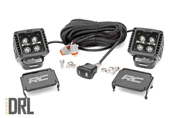 2 Inch Black Series LED Light Pods | Spot | Square | Amber DRL - Rough Country - 70903BLKDRLA