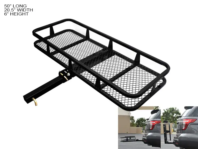 Armordillo 2in. Hitch Cargo Carrier - 500 Lbs- 20X48 Basket Style Fold Up - Black Accessories Black Trailer Hitches