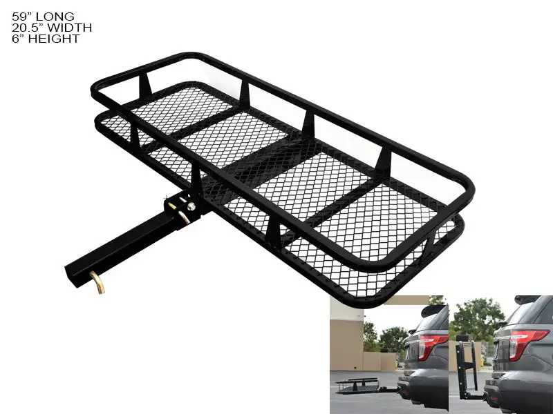 Armordillo 2in. Hitch Cargo Carrier - 500 Lbs- 20X58 Basket Style Fold Up - Black Accessories Black Trailer Hitches