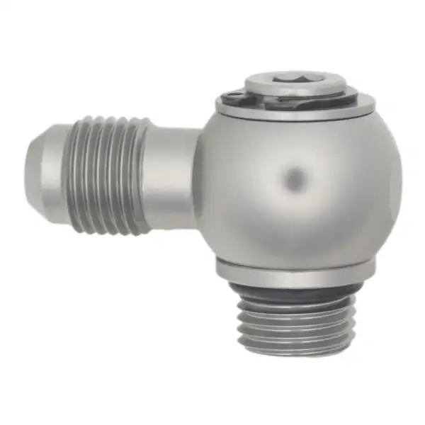 DeatschWerks 6AN ORB Male to 6AN Male Flare Low Profile 90-Degree Swivel - Anodized DW Titanium (6-02-0415)