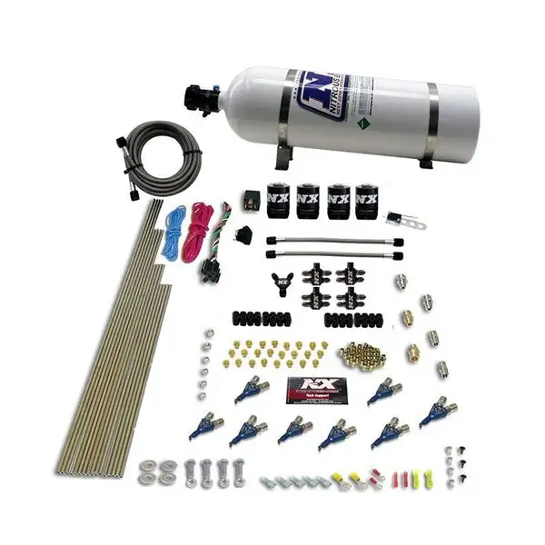 Nitrous Express 8 Cyl Piranha Direct Port 4 Solenoids Nitrous Kit (200-500HP EFI Jets) w/15lb Bottle (80001EFI-15)