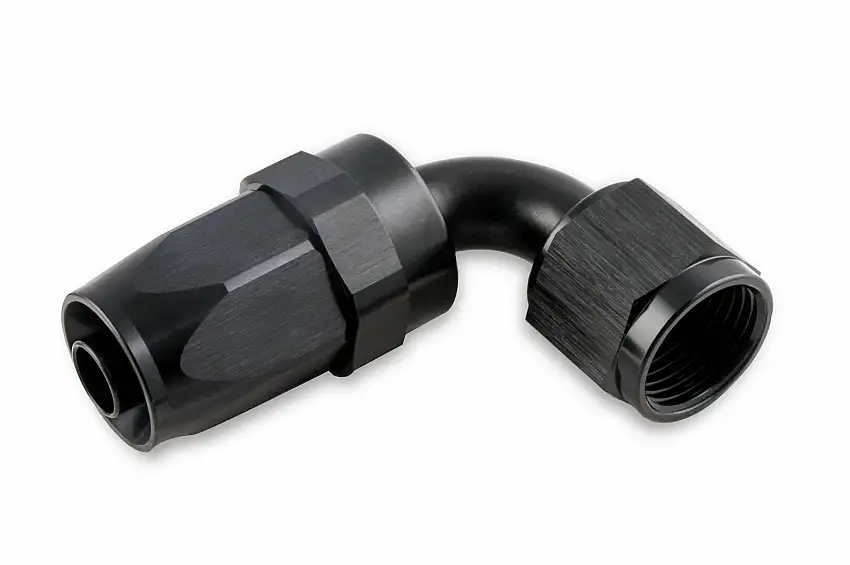 Mr. Gasket -8 AN 90 Degree Swivel Hose End - Black - 229008-BL