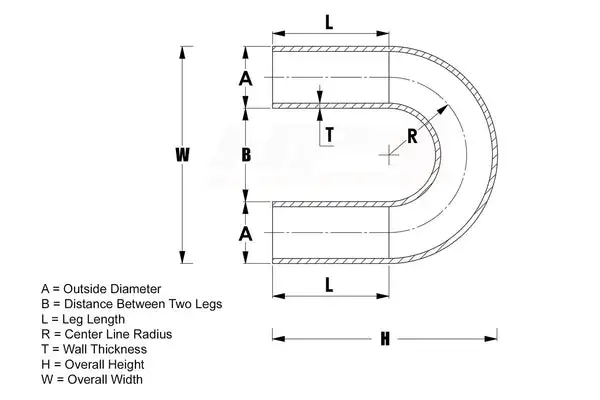 HPS Performance Aluminum Elbow Tubing 180 Degree, 1-1/2" OD, 1-3/4" CLR, 6" Legs Mill Finish (AT180-150-CLR-175)