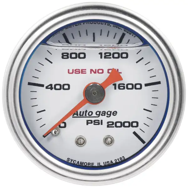 AutoMeter AutoGage 1.5in Liquid Filled Mechanical 0-2000 PSI Fuel Pressure Gauge - White (2183)