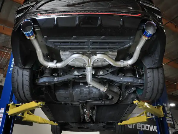Takeda 20-21 Kia Forte GT 1.6L (t) 3in to 2.5in SS Axle-Back Exhaust System w/ Blue Flame Tips (49-37037-L)