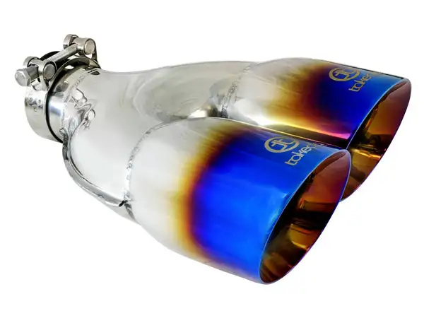 Takeda 2.5in 304 Stainless Steel Clamp-on Exhaust Tip Passenger Side 2.5in Inlet 4inDual - Blue (49T25484-L121)