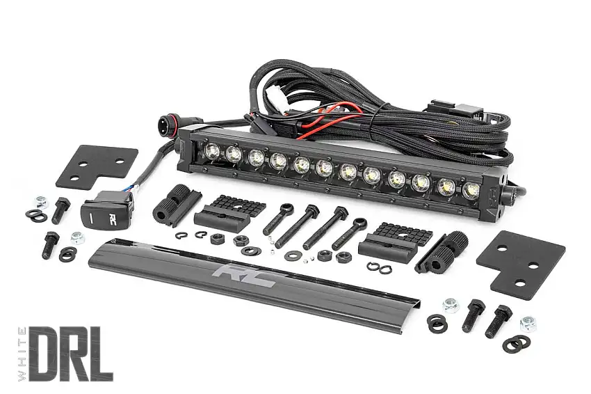 LED Light - Bumper Mount - 12 In. Black Single Row - White DRL - Polaris Ranger XP 1000 1000 Crew