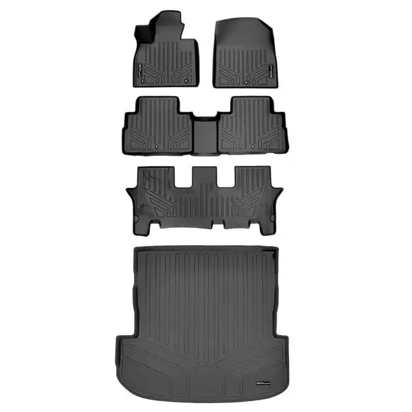 SMARTLINER Custom Fit Floor Mats 3 Rows and Cargo Liner Behind 2nd Row Set Black Compatible With 2020-2025 Hyundai Palisade (SA0472/B0472/C0417/D0472)