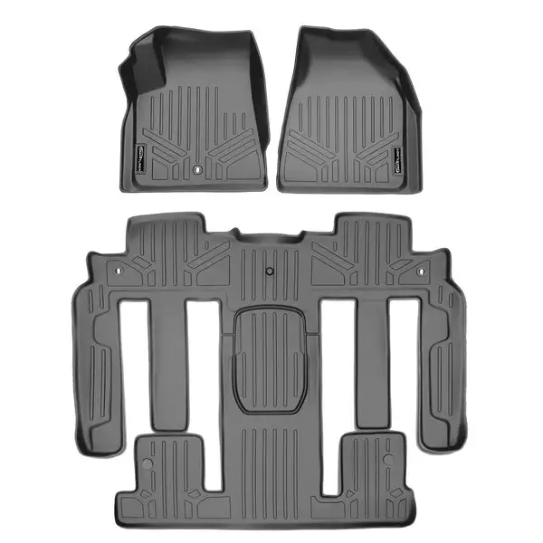 SMARTLINER Custom Fit Floor Mats 3 Row Liner Set Grey Compatible With Traverse / Enclave / Acadia / Outlook with 2nd Row Bucket Seats (SA2043/B2044-P)