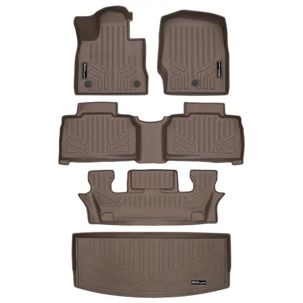 SMARTLINER 3 Row Tan Floor Mats & Cargo Liner Behind 3rd Row Compatible With 2020-2023 Explorer (SA1423/B1423/C1423/E1423)