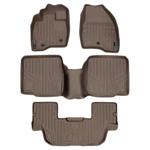SMARTLINER Custom Fit Floor Mats 3 Row Liner Set Tan Compatible With 2017-2019 Ford Explorer without 2nd Row Center Console (SA1245/B1082/C1082)