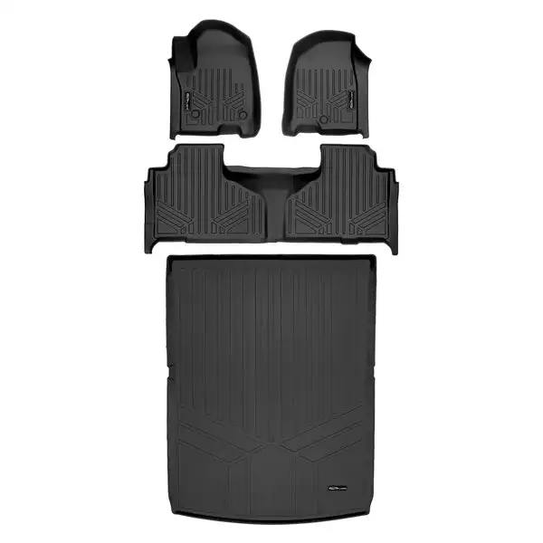 SMARTLINER 2 Row Floor Mats & Cargo Liner Behind 2nd Row Set Compatible With 2021-2024 Suburban/Yukon XL w/ 2nd Row Bench Seat (SA0524/B0525/D0526)