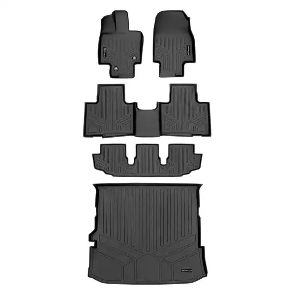 SMARTLINER Floor Mats 3 Rows & Cargo Liner Behind 2nd Row Set Black Compatible With 2020-2022 Toyota Highlander (SA0500/B0500/C0500/D0515)