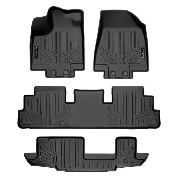 SMARTLINER Custom Fit Floor Mats 3 Row Liner Set Black Compatible With 2022-2023 Nissan Pathfinder / Infiniti QX60 (SA0567/B0567/C0579)