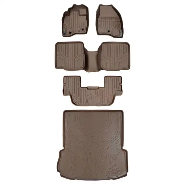 SMARTLINER Custom Fit Floor Mats and Cargo Liner Set Tan Compatible With 2017-2019 Ford Explorer W/O 2nd Row Center Console (SA1245/B1082/C1082/D1082)