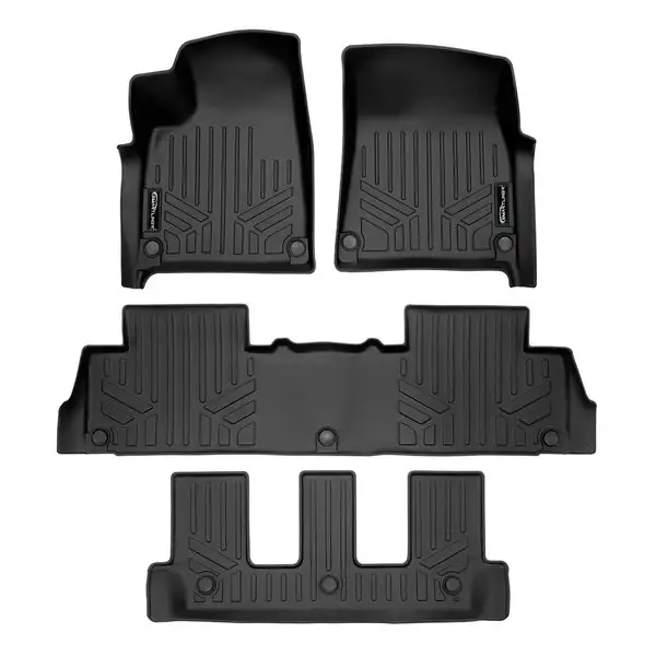 SMARTLINER All Weather Custom Fit Black 3 Row Floor Mat Liner Set Compatible With 2022-2024 Rivian R1S SUV (SA0615/B0698/C0698)