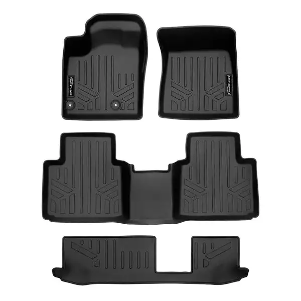 SMARTLINER Custom Fit Floor Mats 3 Row Liner Set Black Compatible With 2022-2023 Mitsubishi Outlander (SA0561/B0561/C0561)