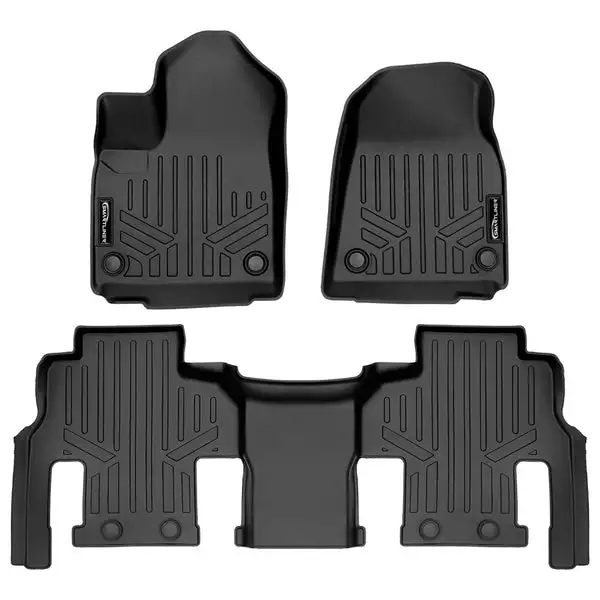 SMARTLINER All Weather Custom Fit Black 2 Row Floor Mat Liner Set Compatible With 2022-2023 Jeep Wagoneer/ Grand Wagoneer (SA0573/B0577)