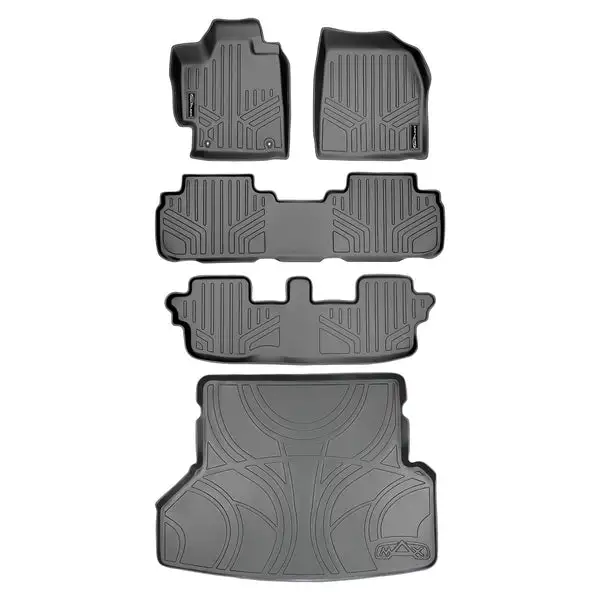 SMARTLINER Custom Fit Floor Mats 3 Rows and Cargo Liner Set Grey Compatible With 2008-2013 Toyota Highlander Non Hybrid (SA2038/B2037/C2037/D2057)