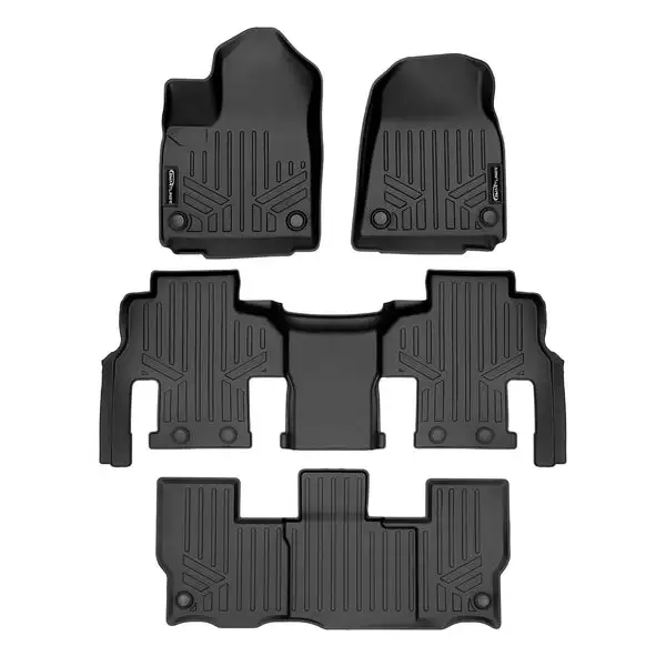 SMARTLINER All Weather Custom Fit Black 3 Row Floor Mat Liner Set Compatible With 2022-2023 Jeep Wagoneer/ Grand Wagoneer (SA0573/B0577/C0577)