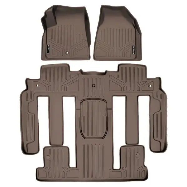SMARTLINER Custom Fit Floor Mats 3 Row Liner Set Tan Compatible With Traverse / Enclave / Acadia / Outlook with 2nd Row Bucket Seats (SA1043/B1044)