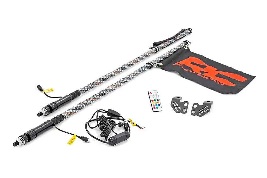 Whip Mount - Cage - 4' Multl-Color LED Whip Pair - Polaris RZR (20-21)